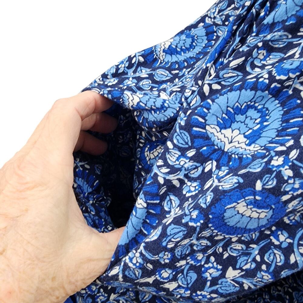 Old Navy Womens 2X Blue Floral Peasant Blouse Boho Hippie Cottagecore Pockets - Picture 9 of 13